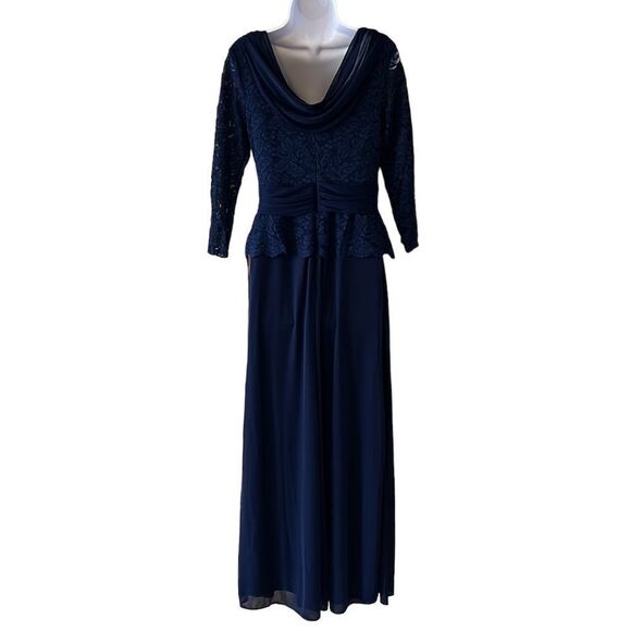 NEW Marina Navy Blue Lace Floor Length Formal Event Evening Dress Sz 6 - Picture 2 of 15